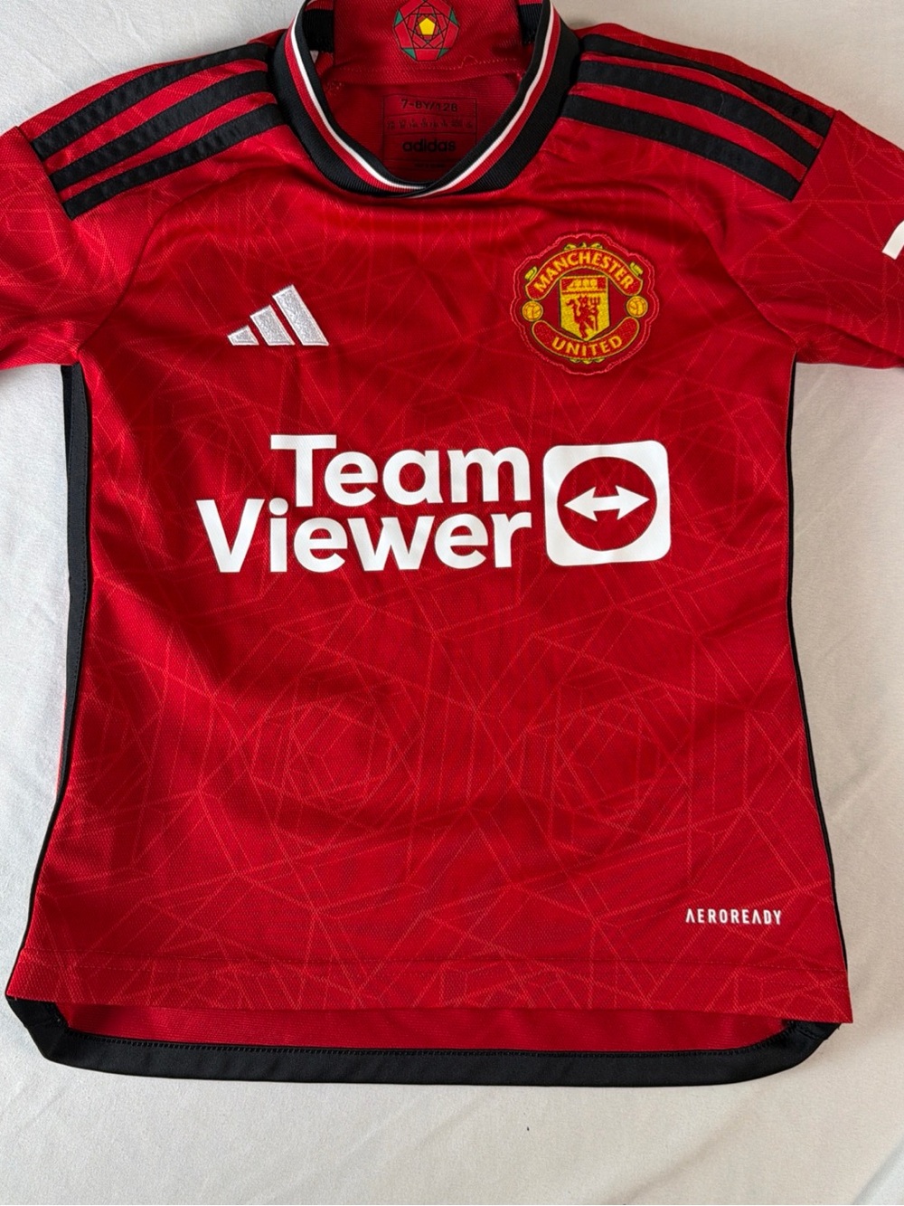 adidas Kids Manchester United Red Home Jersey with TeamViewer Logo